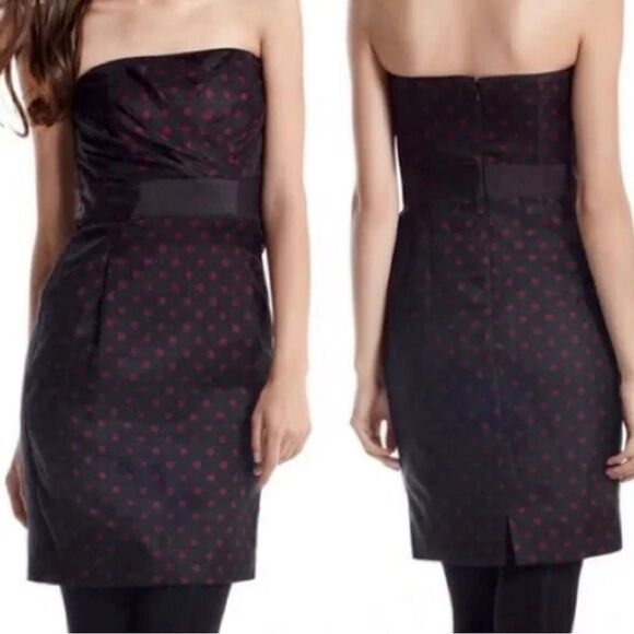 White House Black Market Strapless Elegant Black and Red Polka Dot Dress Size 2 - Picture 2 of 15